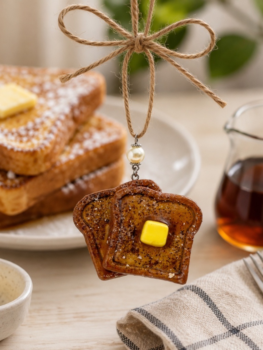 French Toast Ornament | Handmade Breakfast Food Decor, Mini Kitchen Decor, Food